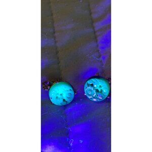 Vintage Carved Faux Jade Green Clip on Earrings Glow under UV Light